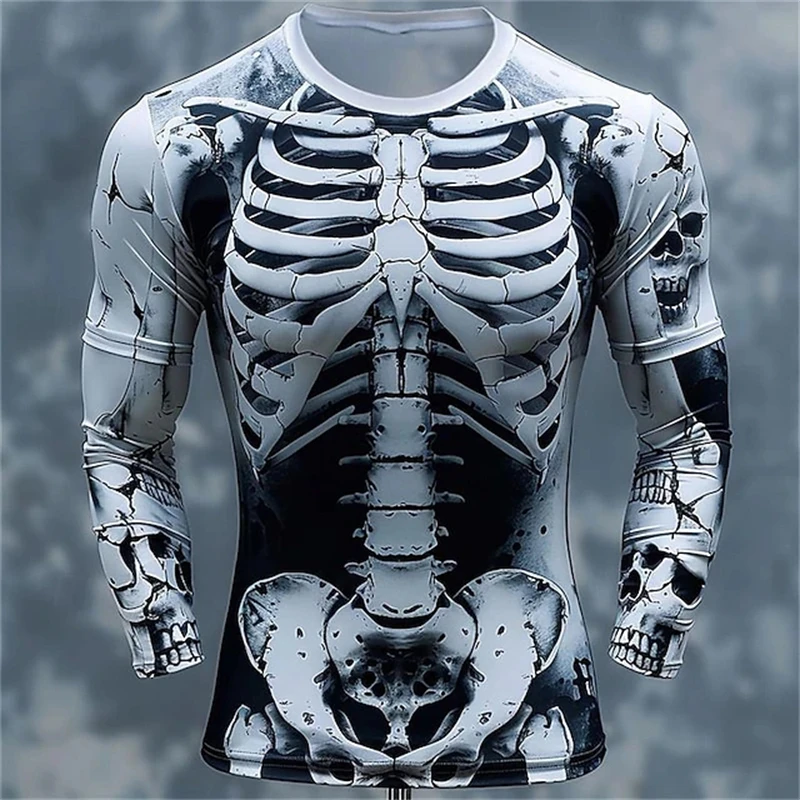 3D Printing Custom - تيشيرتات رجالية بنقشة جمجمة ثلاثية الأبعاد،